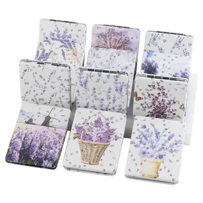 Oglinda de buzunar cu sclipici lavanda 6×8 cm